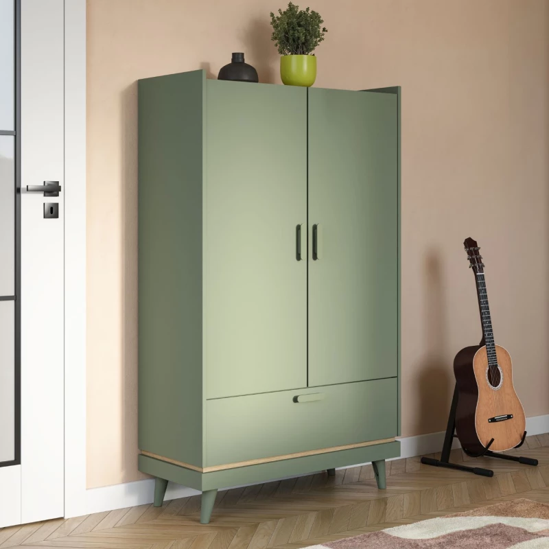 Nízká policová skříň 90 cm ARWEN - zelená / dub