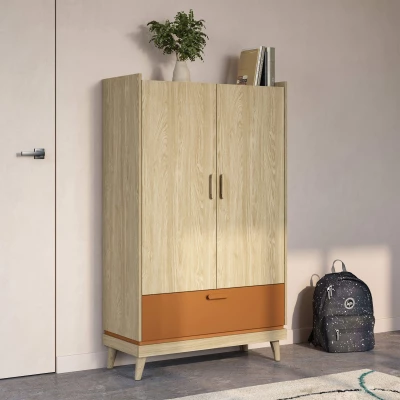 Nízká policová skříň 90 cm ARWEN - dub / cihlová