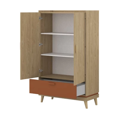 Nízká policová skříň 90 cm ARWEN - dub / cihlová