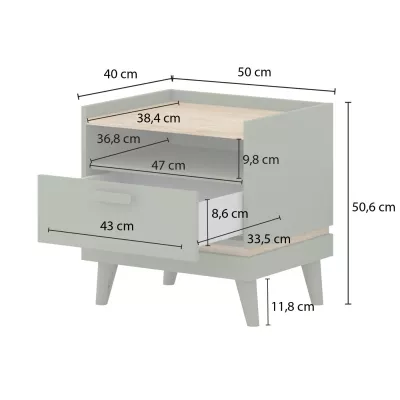Noční stolek ARWEN - zelený / dub