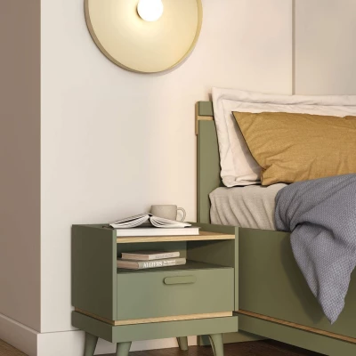 Noční stolek ARWEN - zelený / dub
