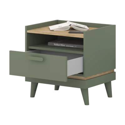 Noční stolek ARWEN - zelený / dub