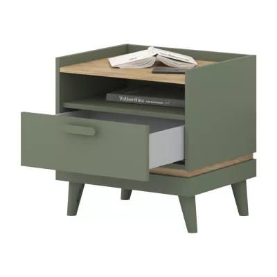 Noční stolek ARWEN - zelený / dub