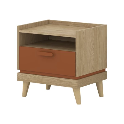 Noční stolek ARWEN - dub / cihlový