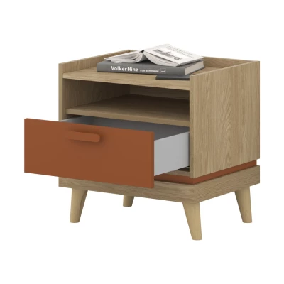 Noční stolek ARWEN - dub / cihlový