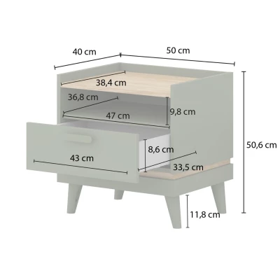 Noční stolek ARWEN - dub / cihlový