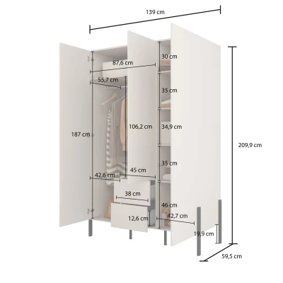 Vysoká šatní skříň 139 cm ADIS S - kašmír