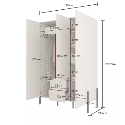 Vysoká šatní skříň 139 cm ADIS S - kašmír