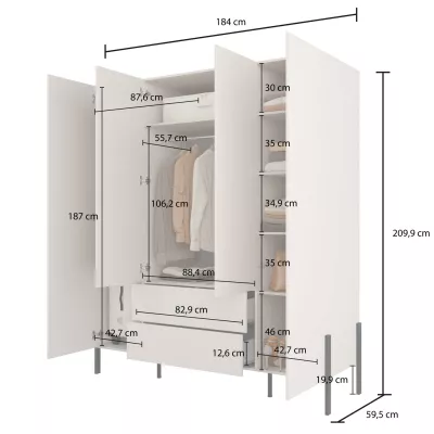 Velká šatní skříň 184 cm ADIS S - kašmír