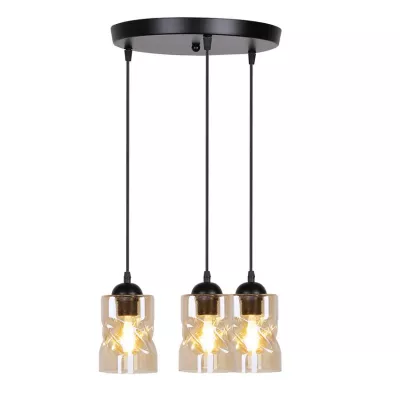 Závěsné moderní osvětlení FELIS - 3xE27, 60W, černé / jantarové sklo