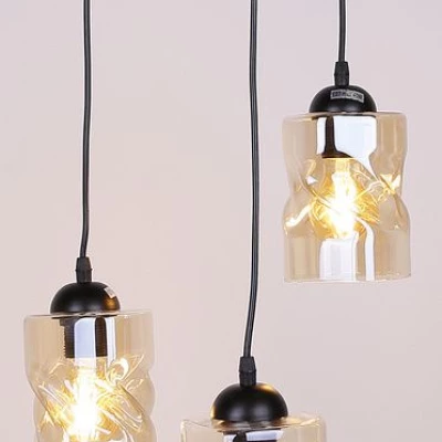 Závěsné moderní osvětlení FELIS - 3xE27, 60W, černé / jantarové sklo