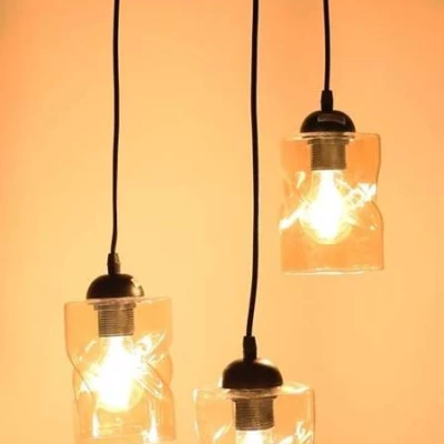 Závěsné moderní osvětlení FELIS - 3xE27, 60W, černé / jantarové sklo