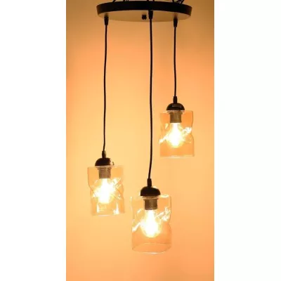 Závěsné moderní osvětlení FELIS - 3xE27, 60W, černé / jantarové sklo