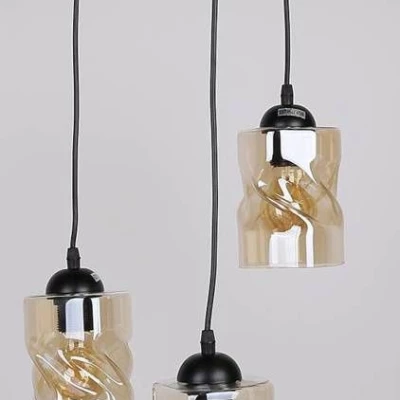 Závěsné moderní osvětlení FELIS - 3xE27, 60W, černé / jantarové sklo