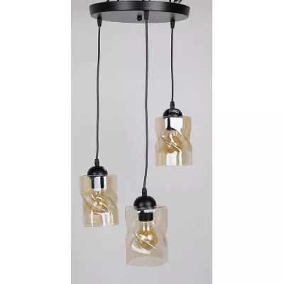 Závěsné moderní osvětlení FELIS - 3xE27, 60W, černé / jantarové sklo