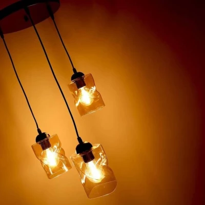 Závěsné moderní osvětlení FELIS - 3xE27, 60W, černé / jantarové sklo