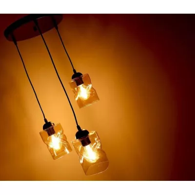 Závěsné moderní osvětlení FELIS - 3xE27, 60W, černé / jantarové sklo