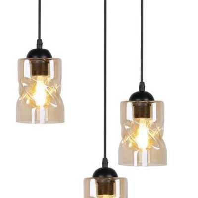 Závěsné moderní osvětlení FELIS - 3xE27, 60W, černé / jantarové sklo