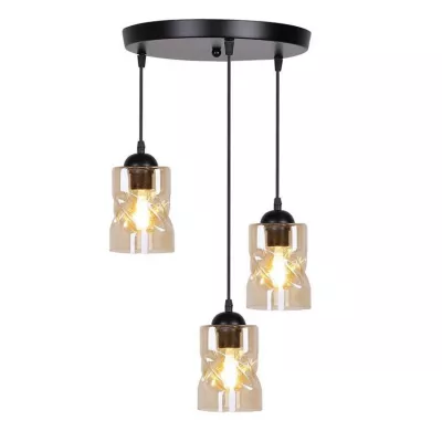 Závěsné moderní osvětlení FELIS - 3xE27, 60W, černé / jantarové sklo