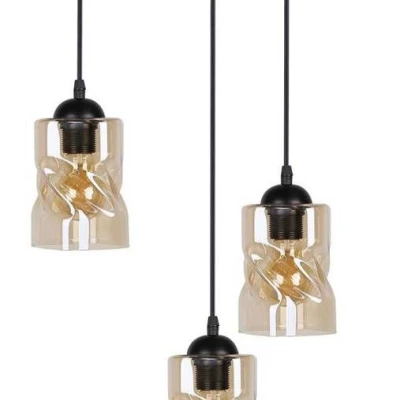 Závěsné moderní osvětlení FELIS - 3xE27, 60W, černé / jantarové sklo