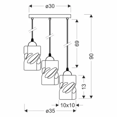 Závěsné moderní osvětlení FELIS - 3xE27, 60W, černé / jantarové sklo