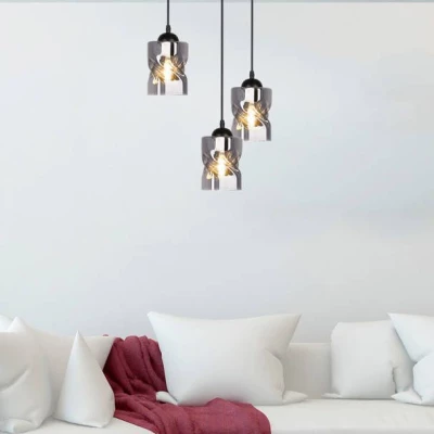 Závěsné moderní osvětlení FELIS - 3xE27, 60W, černé / kouřové sklo