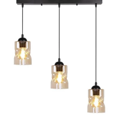 Závěsné osvětlení nad jídelní stůl FELIS - 3xE27, 60W, černé / jantarové sklo