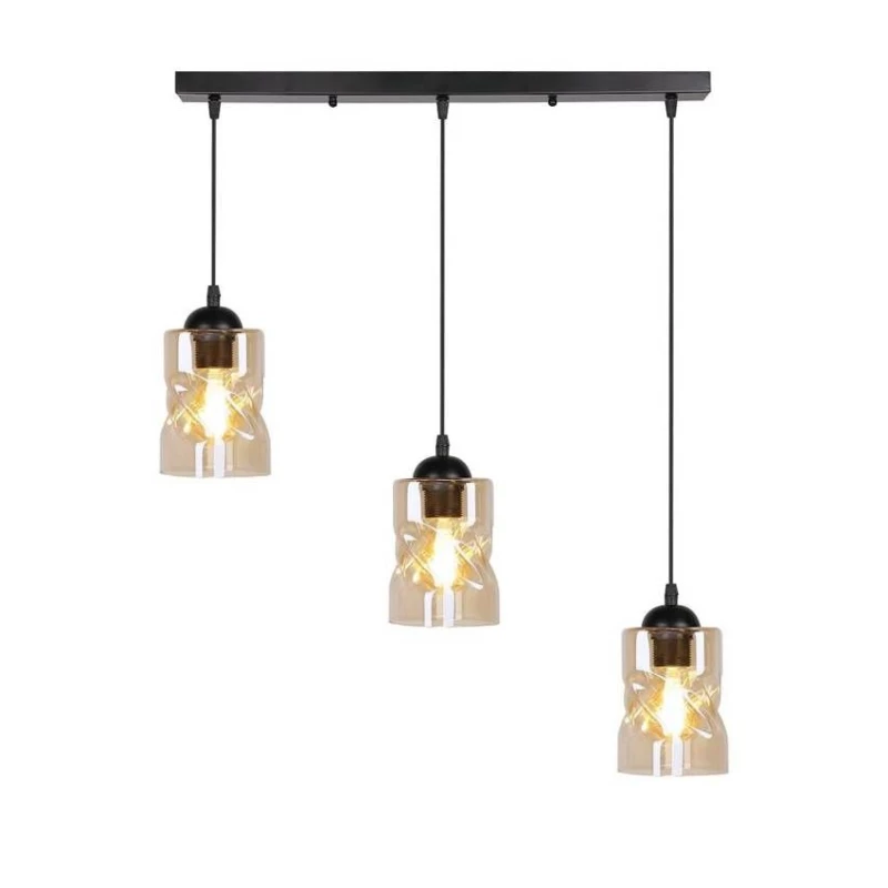 Závěsné osvětlení nad jídelní stůl FELIS - 3xE27, 60W, černé / jantarové sklo