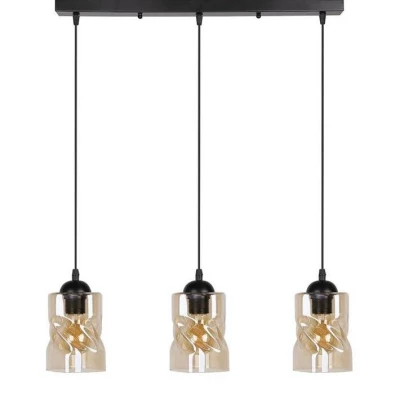 Závěsné osvětlení nad jídelní stůl FELIS - 3xE27, 60W, černé / jantarové sklo