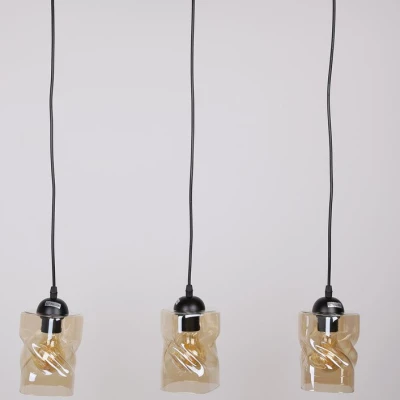 Závěsné osvětlení nad jídelní stůl FELIS - 3xE27, 60W, černé / jantarové sklo