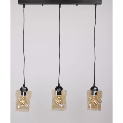 Závěsné osvětlení nad jídelní stůl FELIS - 3xE27, 60W, černé / jantarové sklo