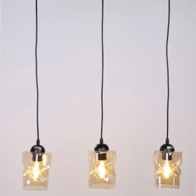 Závěsné osvětlení nad jídelní stůl FELIS - 3xE27, 60W, černé / jantarové sklo