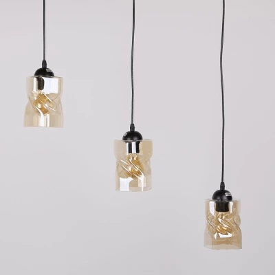 Závěsné osvětlení nad jídelní stůl FELIS - 3xE27, 60W, černé / jantarové sklo