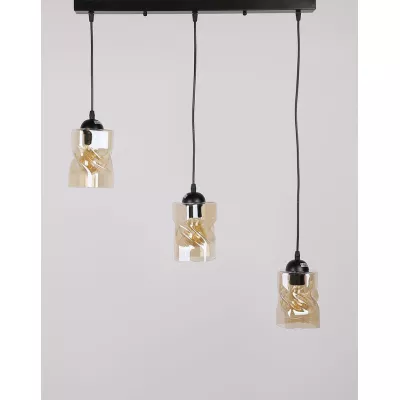 Závěsné osvětlení nad jídelní stůl FELIS - 3xE27, 60W, černé / jantarové sklo