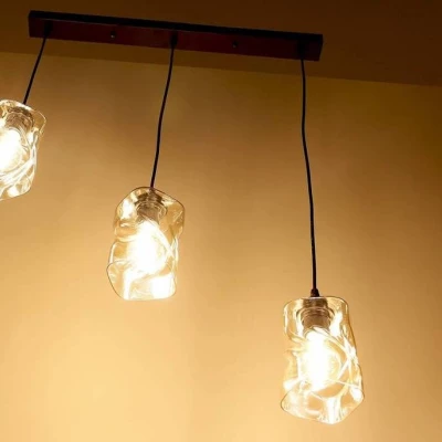 Závěsné osvětlení nad jídelní stůl FELIS - 3xE27, 60W, černé / jantarové sklo