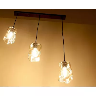 Závěsné osvětlení nad jídelní stůl FELIS - 3xE27, 60W, černé / jantarové sklo