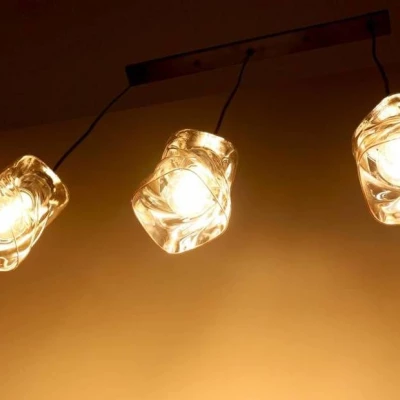 Závěsné osvětlení nad jídelní stůl FELIS - 3xE27, 60W, černé / jantarové sklo