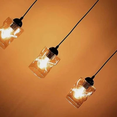 Závěsné osvětlení nad jídelní stůl FELIS - 3xE27, 60W, černé / jantarové sklo