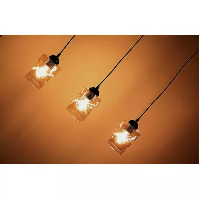 Závěsné osvětlení nad jídelní stůl FELIS - 3xE27, 60W, černé / jantarové sklo