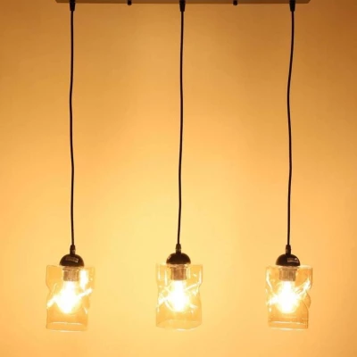 Závěsné osvětlení nad jídelní stůl FELIS - 3xE27, 60W, černé / jantarové sklo