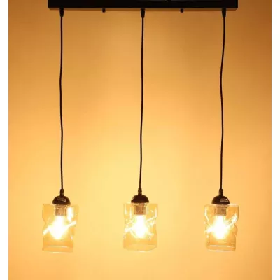 Závěsné osvětlení nad jídelní stůl FELIS - 3xE27, 60W, černé / jantarové sklo