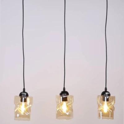 Závěsné osvětlení nad jídelní stůl FELIS - 3xE27, 60W, černé / jantarové sklo