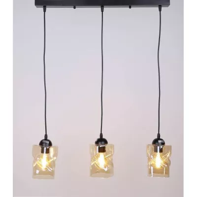 Závěsné osvětlení nad jídelní stůl FELIS - 3xE27, 60W, černé / jantarové sklo