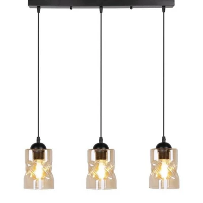 Závěsné osvětlení nad jídelní stůl FELIS - 3xE27, 60W, černé / jantarové sklo