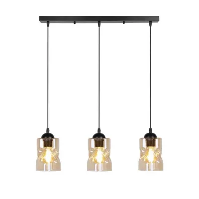 Závěsné osvětlení nad jídelní stůl FELIS - 3xE27, 60W, černé / jantarové sklo