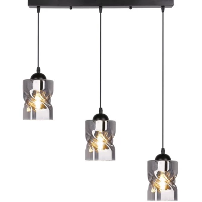 Závěsné osvětlení nad jídelní stůl FELIS - 3xE27, 60W, černé / kouřové sklo