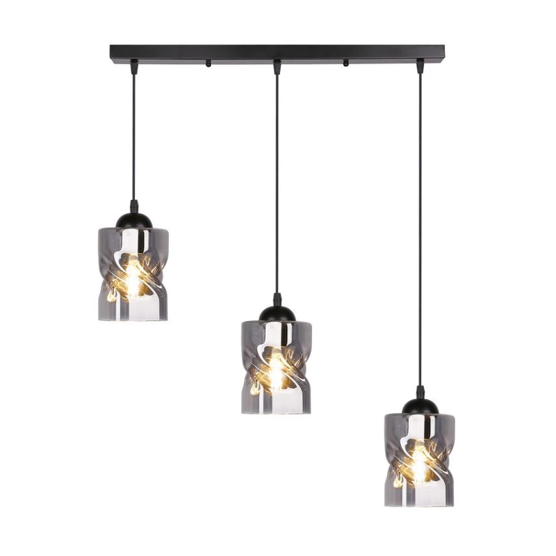 Závěsné osvětlení nad jídelní stůl FELIS - 3xE27, 60W, černé / kouřové sklo