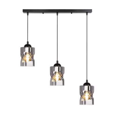 Závěsné osvětlení nad jídelní stůl FELIS - 3xE27, 60W, černé / kouřové sklo