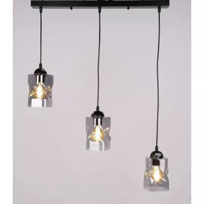 Závěsné osvětlení nad jídelní stůl FELIS - 3xE27, 60W, černé / kouřové sklo