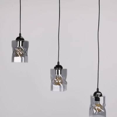 Závěsné osvětlení nad jídelní stůl FELIS - 3xE27, 60W, černé / kouřové sklo